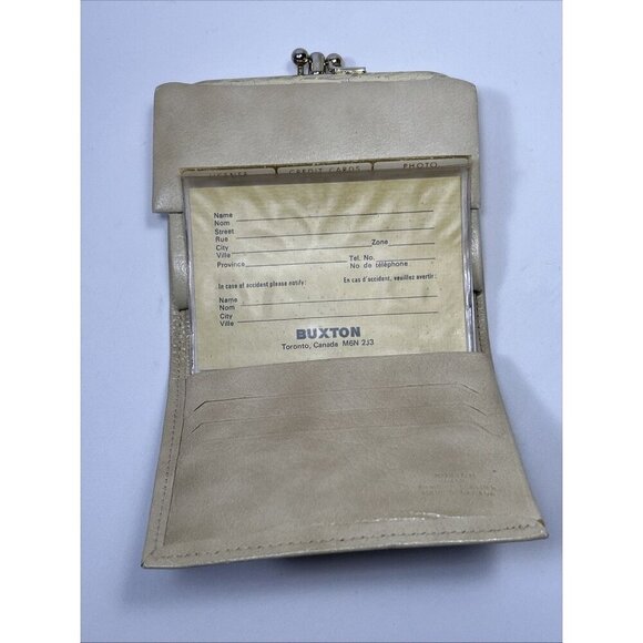 Vintage BUXTON DuoFold Wallet Cream Cowhide Leather Cards License Kiss Lock - Picture 4 of 13
